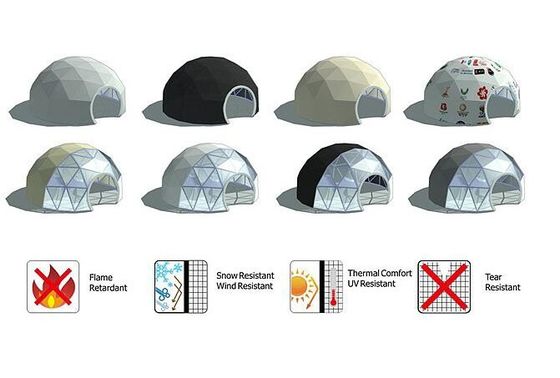 5M หรูหรา Geodetic Dome Tent กับท่อเหล็กและปกโปร่ง