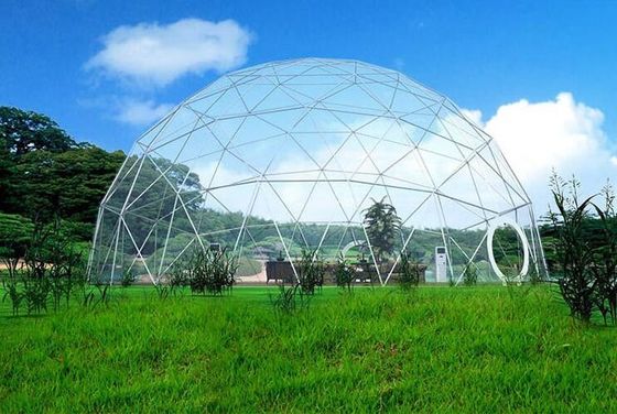 4M - 10M PVC Cover เฟรมโลหะ สวนใส Geodetic Dome Tent สําหรับขาย