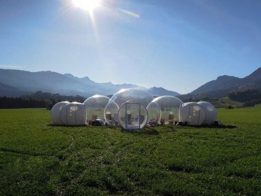 Dome House Igloo หอพักอัดลมโปร่งใส 4 ส่วน ห้องน้ํา ห้องนั่งเล่น ห้องนอน และทางเดิน