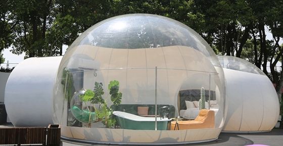 Dome House Igloo หอพักอัดลมโปร่งใส 4 ส่วน ห้องน้ํา ห้องนั่งเล่น ห้องนอน และทางเดิน