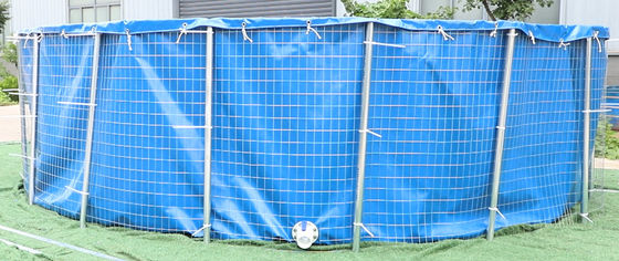 40000L 0.9 มม PVC ผ้าใบสระปลากับเหล็ก Mesh 6Mx1.4M ถังปลาพับ
