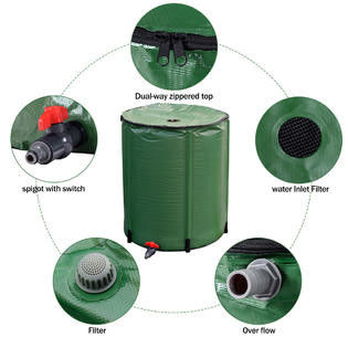 225L กระบอกน้ําฝนพับได้ PVC สําหรับการเก็บเก็บน้ําฝนสวน