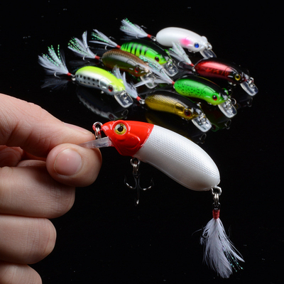 8 สี 6.0 ซม / 9.80 กรัม 8 # Hooks ดําขนขนพลาสติก แรงดักปลอมดักมอนสเตอร์การประมง Minnow ล่อ
