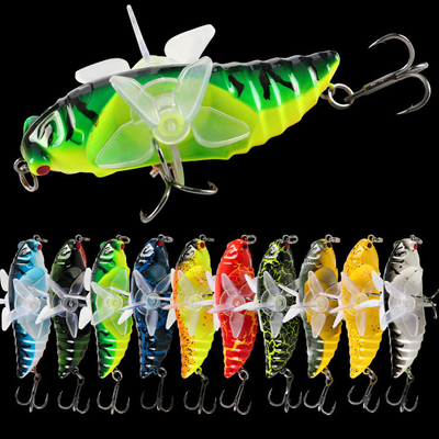 10 สี 7.5CM/15.5g Twin Propeller พลาสติก แข็งแกร่ง แมงดัก ถักยนต์ Rotary Tackle Popper ตกปลา