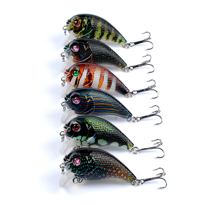 6 สี 5.3CM / 9g 6# Hooks 3D ตา พลาสติก การวาดภาพระบายัง 0.30m-0.9M พลอย Crank ตกปลา