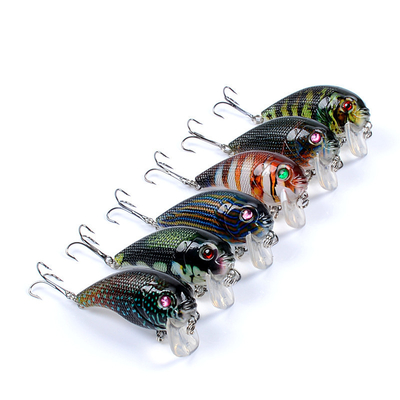 6 สี 5.3CM / 9g 6# Hooks 3D ตา พลาสติก การวาดภาพระบายัง 0.30m-0.9M พลอย Crank ตกปลา